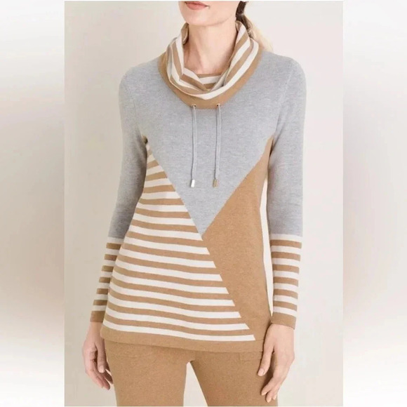 Chico’s Zenergy Cashmere Blend Drawstring‎ Cowl Neck Sweater Womens Large (718) - Picture 1 of 5